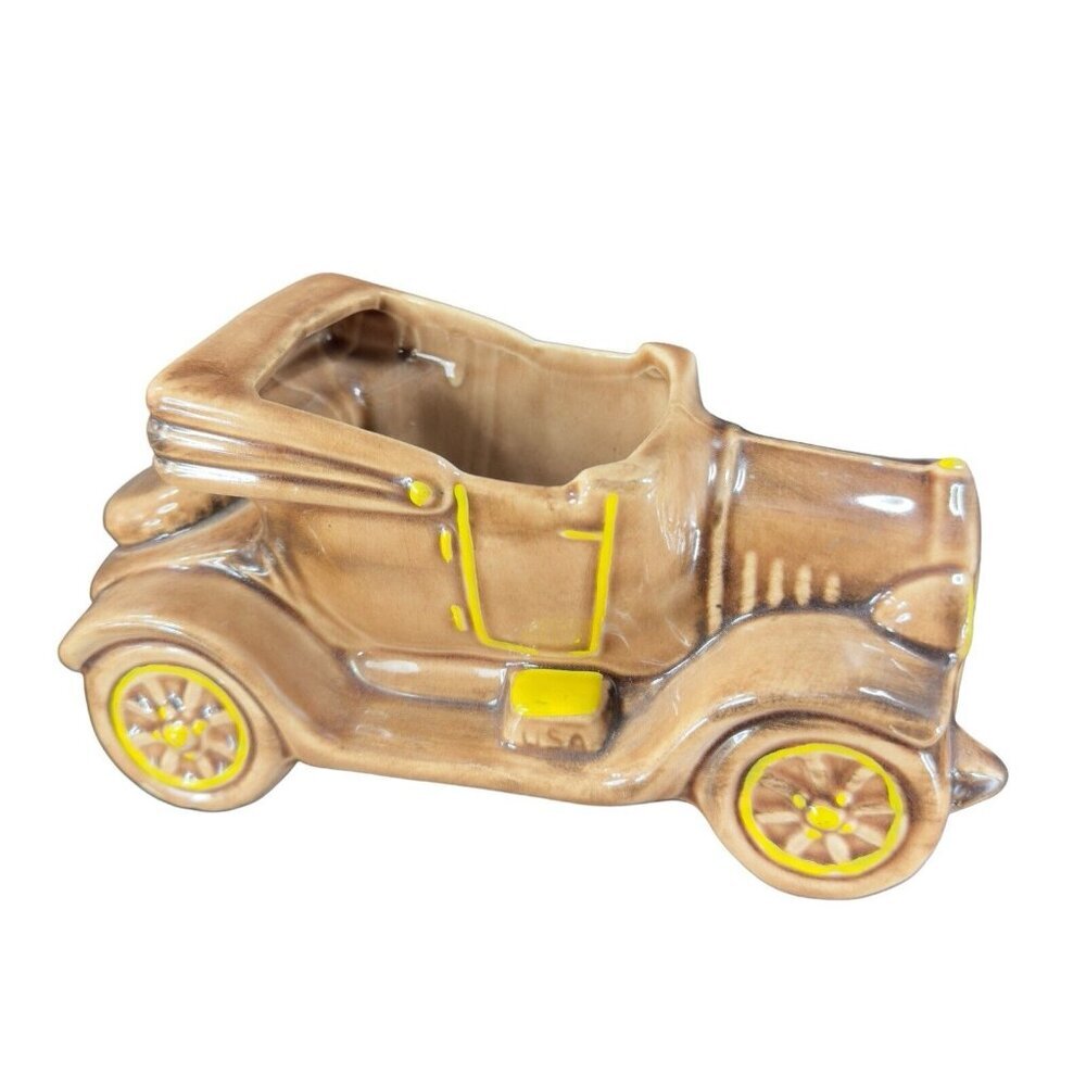 1950s McCoy Car Jalopy Automobile Planter Floral Pot Arrangement Brown Ceramic
